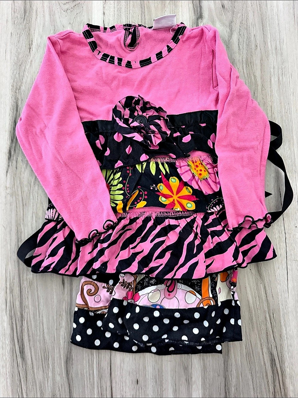 Ann Loren Girls 2/3T Pink & Black Dress